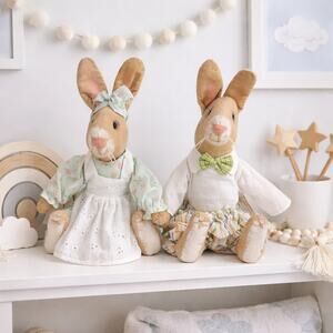 Joe Spencer Gathered Traditions Gallerie ll Patsy Rabbit & Pryce Rabbit Dolls